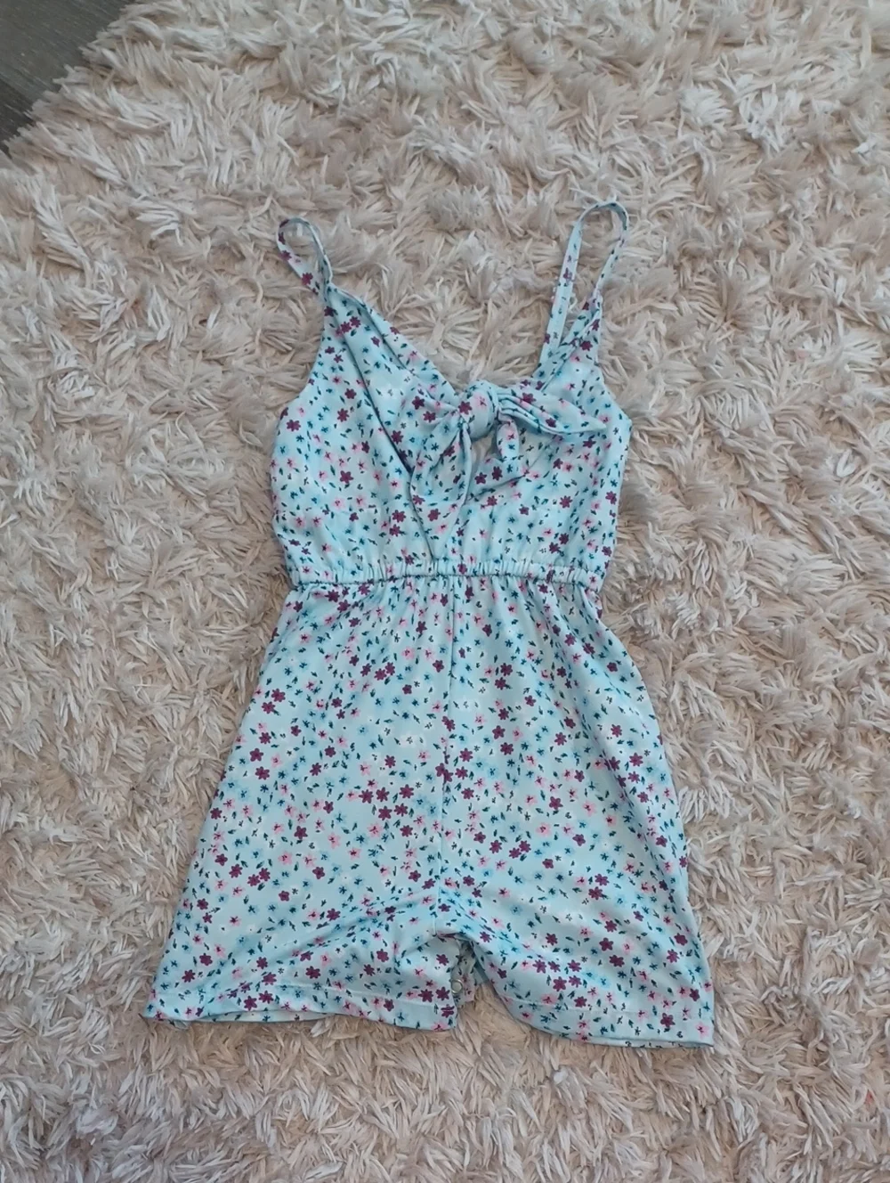Girls' Light Blue Floral Tie-Front Romper